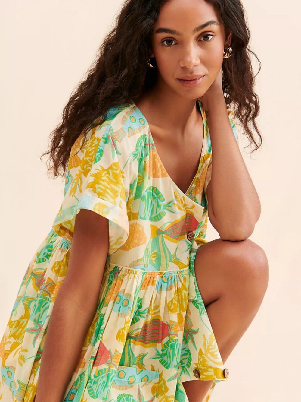 Free People Oceana Mini Dress In Yellow with Slip Sz SM